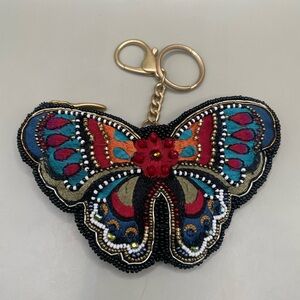 NWOT Mary Frances Embroidered Hand-Beaded Coin Wallet Butterfly Bag Black 5x3.5”